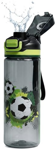 SINAYREK Sportvattenflaska, 600 ml, läckagesäker, BPA-fri, med en knapptryckning, lätt att rengöra, för skola, fotboll och utomhus