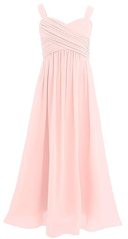 iiniim Robe De Cérémonie Enfant Fille Mousseline De Soie Robe à Bretelles sans Manches Tenue Soirée Mariage Demoiselles d'honneur 4-16 Ans Rose 10 Ans