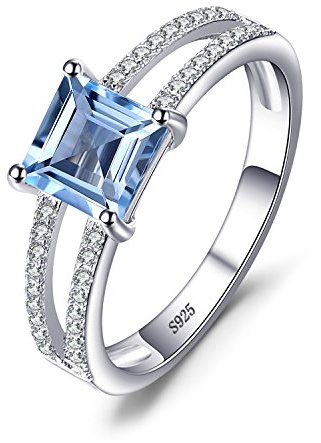 JewelryPalace Anillo Dobel de Compromiso Plata Mujer, Anillo Promesa con 1.2ct Topacio Azul Cielo Natural Corte Cuadrado y Circonitas, Anillos Plata de Ley 925 con Piedra, Conjunto Joyas Mujer 11