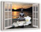 Feeby Wandbild - Wohnzimmer Modern Deko - Fensterblick Buddha - 120x80 cm XXL 1tlg - Bilder Leinwand - Bild auf Leinwand Schlafzimmer - Leinwandbilder für die Wand - Canvas Painting - Fotokunst