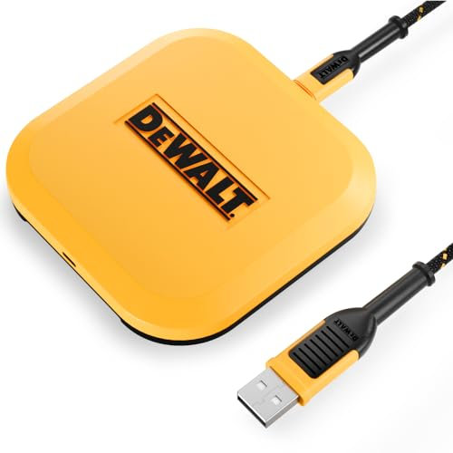 DEWALT Heavy Duty Wireless Charger, 10W Max Fast Wireless Charging Pad Compatible with iPhone 16/15/14/13/12/11/X/8 Pro Max Plus, Samsung Galaxy S22/S21, AirPods (Type C Cable & AC Adapter Included)