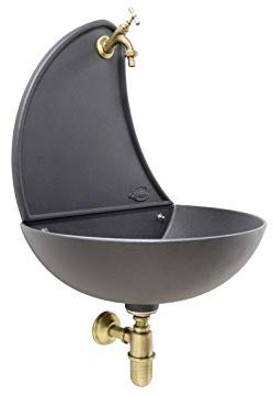 Fonderia Bongiovanni Wandbrunnen, Modell Palmira, für Haus, Garten, Balkon, mit Wasserhahn und Siphon aus Messing (brüniert)