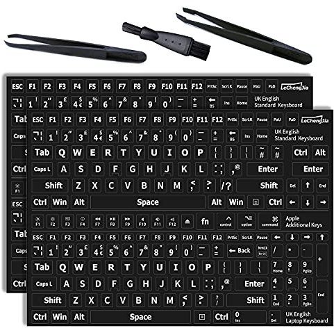 2 Adesivi Per Tastiera Inglese(opaco),Adesivo Universale Sostitutivo Per Lettere Della Tastiera,Adatto Per Tastiera Meccanica, Tastiera Per Notebook Con Pinzette E Spazzola Per La Pulizia (Layout Uk)