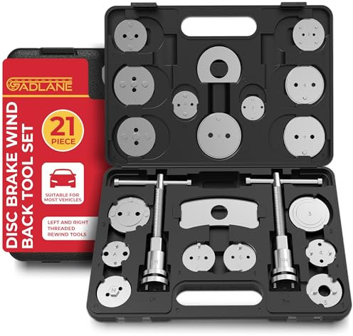 GADLANE Brake Caliper Rewind Tool Kit - 21pcs Universal Robust Caliper Wind Back Tool Set, Front & Rear Brake Piston Rewind Tool Professional Kit for Cars, Vans and More - Brake Caliper Tool Kit 21PCS