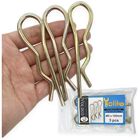 Yoliko 3Pcs Heavy Duty Hitch Pins Clip R Clips Spring Retaining Wire Hair Pins Cotter Pin Strong Spring Tension Large Carter Pin R clip large for trailer Tractors Mower Carts Truck Color zinc M5x100mm