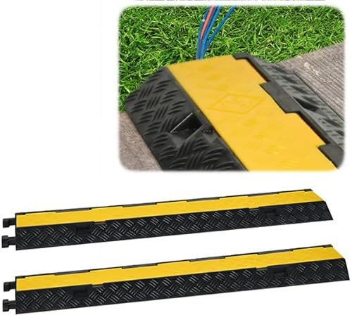 YUENFONG 2 Stück Boden Kabelbrücke Kabelschutzmatte, 2 Kanal Kabelbrücke Überfahrschutz Kabelkanal aus Gummi, für Parkplätze, Lagerhäuser Werkstatt, 100 x 24 x 5cm(Schwarz und Gelb)