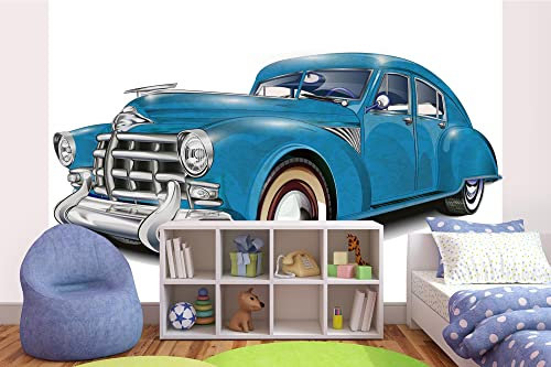 DIMEX LINE Non-Woven Photo Wallpaper Retro Blue CAR 375 x 250 cm - Non-Woven Wallpaper, wall Mural, wall Pictures - Wallpaper for Living Room, Bedroom, Office, Kitchen