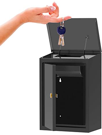 WeHere Boîte de dépôt de clés pour montage mural extérieur, boîte de retour de clés pour automobile, design anti-voleur et étanche pour extérieur, boîte de rangement sécurisée robuste pour hôtel,