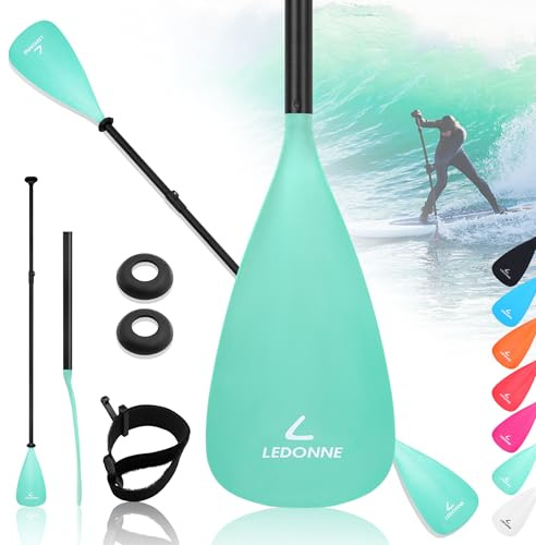 LEDONNE SUP Paddle 4-Piece Adjustable Stand Up Paddle Floating Lightweight Portable Kayak Paddle Paddleboard Oar with Aluminum Alloy Shaft, 2 Nylon Blades, Hook&Loop, Drip Ring, Green