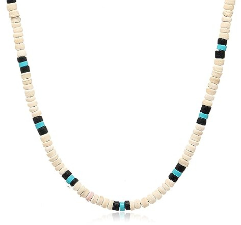 ONBRIG Puka Shell Necklace Men Summer Surfer Necklace Seashell Necklaces for Women Beach Necklaces for Men Beach Jewelry (White coconut shell + black beads)