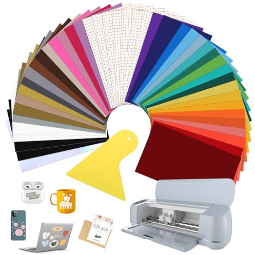 44 Stück Vinyl Plotterfolie Selbstklebend, 30,5 x 20,5cm Vinyl Vinylfolie Plotter Plotterfolie Transferfolie für Cricut, Silhouette Cameo Folienplotter, für DIY Handwerk Dekor Banner, mit 1 Spatel