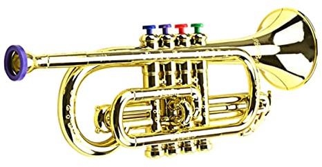 ifundom Tromba Giocattolo in Plastica Dorata 4 Toni, Imitazione Strumento Musicale per Bambini e Neonati, Stimola L'apprendimento e Divertimento Educativo