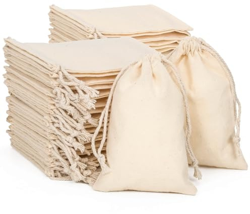 packra 50 bolsas de algodón, 10 x 14 cm, bolsas de tela con cordón, pequeñas bolsas de tela para rellenar, pintar, calendario de Adviento, bolsa de regalo DIY Navidad