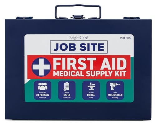 Metal Case First Aid Kit for Job Site & Contractors - OSHA Compliant, Heavy Duty Case for Work Trucks, Fleet, Renovation, Industrial, and Construction- 200 Piece Wall Mount & Portable First Aid Kit