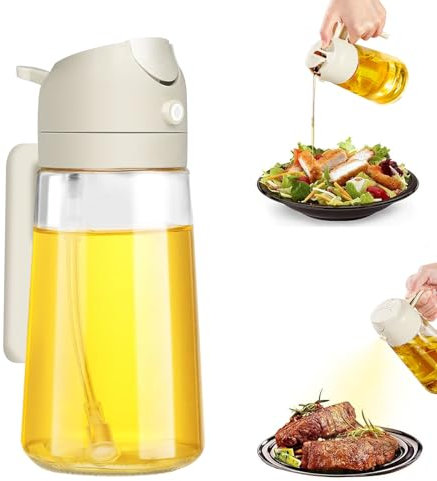 Yozexin Olive Oil Dispenser, Oil Spray Bottle, 2 in 1 Oil Sprayer for Cooking,15.8oz/470ml Premium Glass Oil Bottle, for Kitchen Cooking Air Fryer Roasting Salad Baking Grilling (White)