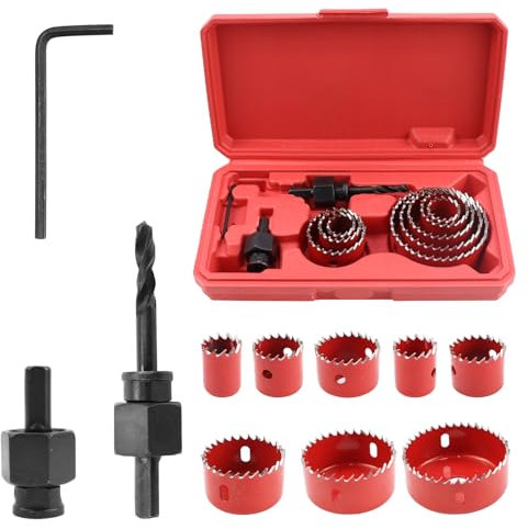 TYBYBB Corona Taladro 11PCS Juego de Coronas 19–64mm Sierra de Corona, Coronas Perforadoras, Sierra de Agujero con Llaves Broca y Hexagonales, Brocas Corona para Madera Pladur PVC y Plástico