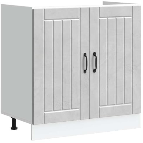 Myheimly Küchenschrank Küchenzeile,Küchenmöbel Einbauküche Schrank,Holzwerkstoff Schrank,Betongrau,Waschbeckenunterschrank,80 x 46 x 81.5 cm