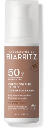 BIARRITZ CREMA FACIAL color dorado SPF50 – soin visage quotidien pour peau normale à mixte, contenance 50 ml, offre une sensation de confort durable tout au long de la journée et est conçu pour offrir