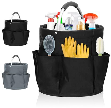 Bocguy Organizador para productos limpieza, organizador plegable universal de 17 l con asa, bolsa limpieza, cesta almacenamiento plegable, portátil para interiores, jardín, baño, compras, negro