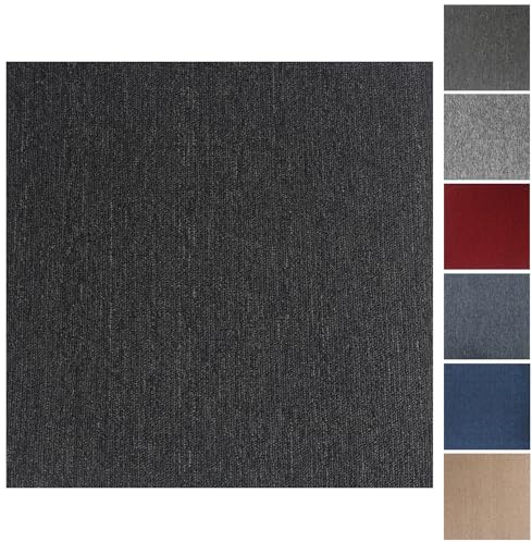 Carpet Tiles, 20pcs Carpet Tiles 50x50 for for Commercial Retail, Office, Home, Kitchen, Bedroom, Living Room, Bathroom (Black)