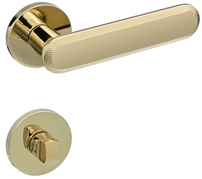 Gavroche GR dörrhandtagsset guld glans Zamak dörrbeslag med BB PZ WC rosetter för innerdörrar 1 par modern design handtag runt (toalettbadrum)