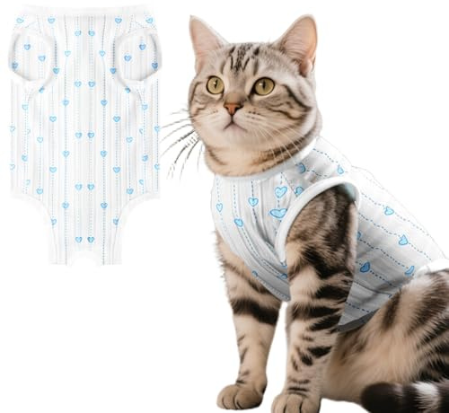 KEWUF 1 Pcs Ropa de Esterilización Para Gatos Femeninos, Después De Operaciones, De Destete, Antifugas Para Gatitos, Abrigo Gato (Azul, M)