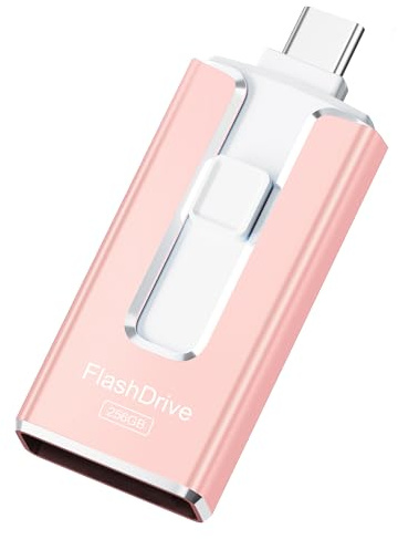 MFi Certified 256GB Flash Drive for iPhone, 3 in 1 Type-C USB Memory Stick Thumb Drive for Photos Videos (Pink)