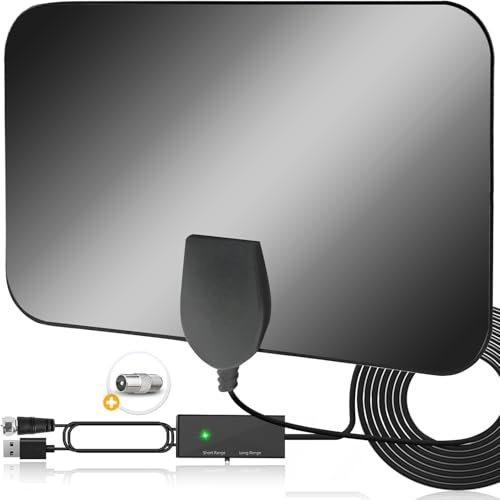 Indoor TV Aerial with Signal Booster, Digital Aerials for Smart TVs with Long Range Reception - High Gain TV Antenna for Freeview - Compatible with 4K/1080P - Includes 16.4ft Coaxial Cable