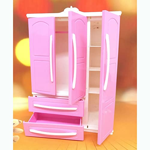 Sorandy Armadio Guardaroba per Bambole, 7,2x2,6x10 Pollici Rosa Mini Principessa Organizzatore di Vestiti per Bambole, Armadio per Casa delle con Cassetto Scomparti Multipli per Accessori per Casa