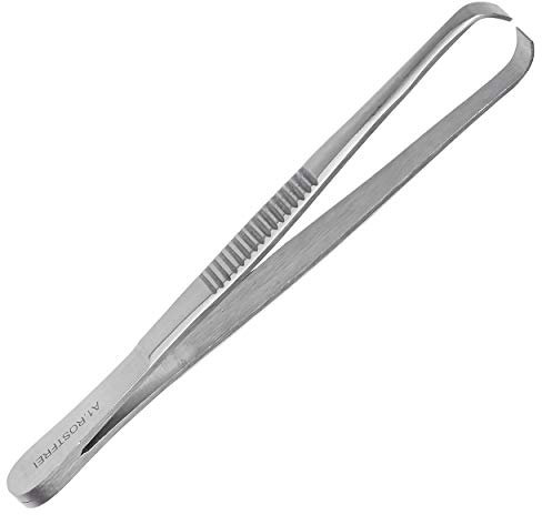 May Zeckenzange für Hund & Katze – Profi Zeckenpinzette aus Edelstahl rostfrei mit präziser abgewinkelter Spitze zur sicheren Zeckenentfernung bei Haustieren, 9,5 cm