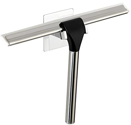 WENKO Turbo-Loc® Edelstahl Duschabzieher Quadro - Badezimmerwischer, Befestigen ohne Bohren, Edelstahl rostfrei, 23 x 17.5 x 5 cm, Chrom