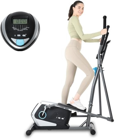 ISE Ellittica Professionale per Casa - Cross Trainer con Resistenza Magnetica 16 Livelli, Display LCD Multifunzione, Peso Utente Max 150kg, Pedane Antiscivolo, Ideale per Cardio e Allenamento Totale