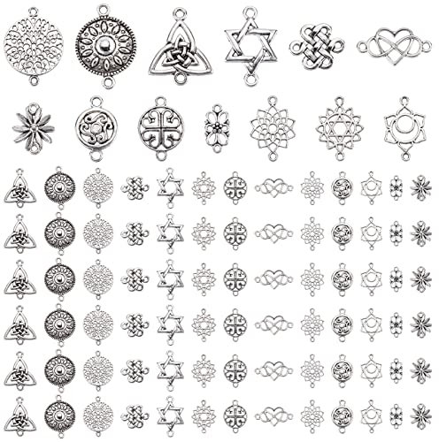 PandaHall 195 Stücke 13 Stil Stecker Perlen Charms Tibetischen Antike Silber Blume Herzanhänger Anhänger Perlen Stecker für DIY Baumeln Ohrringe Halskette Armband Machen Ornamente für Ohrringe