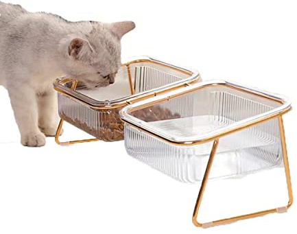 Double Cat Bowl with 15° Tilted Stand, Anti-Slip Detachable Pet Food & Water Bowls, Stainless Steel Base & ABS Material, Ergonomic Raised Feeder for Cats and Small Dogs to Protect Neck and Digestion