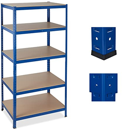 Relaxdays Lot de 2 étagères Charges Lourdes, Meuble de Rangement à Clip, Charge 1325 kg, Garage, 180x90x60 cm, Acier, MDF, Bleu