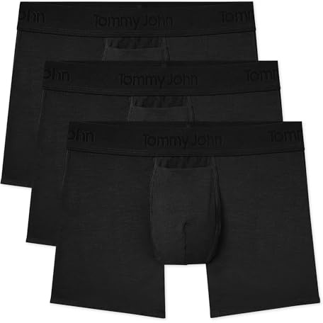 Tommy John Men's Trunk 4” Underwear, Second Skin Boxers with Supportive Contour Pouch, Soft, Breathable Stretch Fabric Boxers, Black (3-pack), M