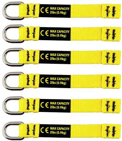 BearTOOLS Yellow Flat D-Ring Tool Tail Tethers, 2-in-1 Application, Max Load 0.9KG, 12CM x 12MM(6)
