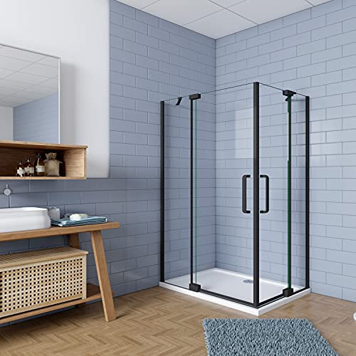 Mampara de ducha Angular,120x80x195cm, con antical,perfilería negra mate,estilo industrial,Cristal templado de 8 mm,incluye barra de soporte 30 cm
