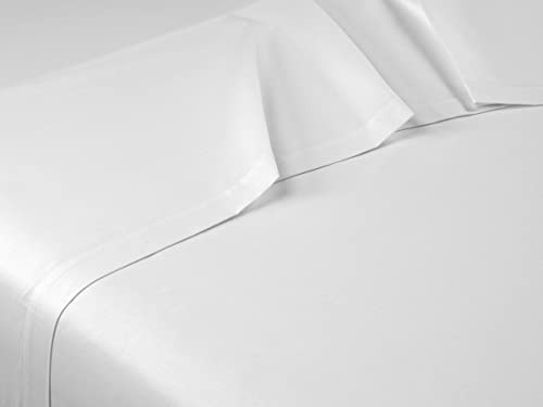 DHESTIA HOME - Sábana Encimera Blanca Hotel Polialgodón 144 Hilos - Color Blanco, Talla Cama 90