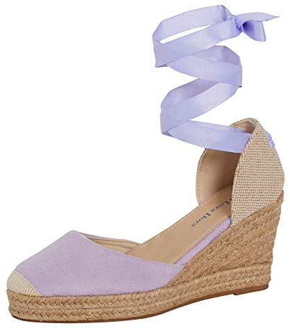 Lora Dora Womens Espadrille Keilabsatz Sandalen Damen Strappy Hessian Keilabsätze Sommer Schuhe Knöchelbindung Beinriemen, Flieder, 40 EU