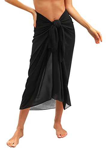 Svanco Damen Sarong Pareo Chiffon Bikini Cover Up Vertuschen Strandtuch Wickelrock Beach Wrap Für Strand Rock Swimsuit Lang Strandkleid Multifunktional Einheitsgröße(Schwarz)