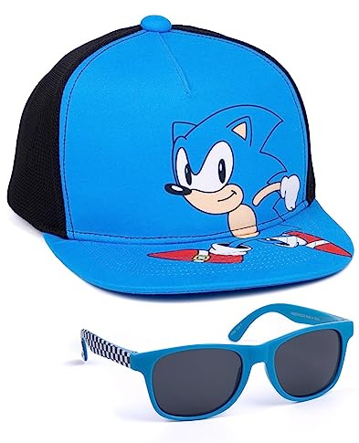 Sonic The Hedgehog Cappellino per Bambini e Occhiali da Sole Gratis | Ragazzi Ragazze Carattere Blu Regolabile Snapback Cappello da Baseball Accessori Vacanze Estive | Regali di Giochi di Film