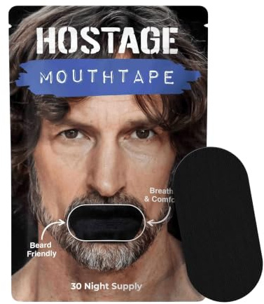 Hostage Tape Breathable Mouth Tape - Beard Friendly, CPAP Friendly Sleep Tape to Stop Snoring and Prevent Mouth Breathing - Easy to Apply Strips with Comfortable Adhesive - 1 Pack (30 Tapes) - Black