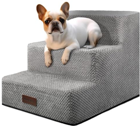 Aodisman Dog Stairs for Small Dogs, 3-Step Non-Slip Pet Stairs for Couch Sofa and Chair, Dog Bed Stairs for Puppy, Older Cat,Grey,13.6 H