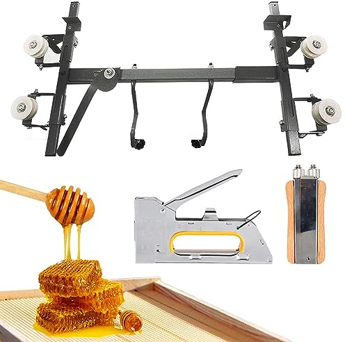Bienenstock-Nestrahmen-Zugdraht-Werkzeugset,Honigrahmen-Einfädeln,Bienenrahmen-Spannwerkzeug-Set mit manueller Holznagelpistole aus Edelstahl,Drahtspanner und Bienenrahmen-Befestigungswerkzeug