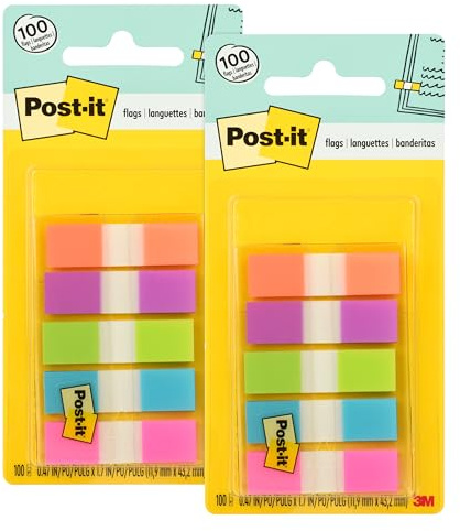 Post-it Index Haftstreifen, Mini, Verschiedene Neonfarben, 11.9 mm x 43.2 mm, 100 Haftstreifen - Für Dokumente und Wichtige Informationen (Packung mit 2)