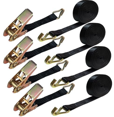 Ratchet Straps 5m 1763LB 4 Sets, Adjustable Ratchet Straps for Heavy Cargo Securing, Heavy Duty Tie Down Straps with Hooks for Securing Motorcycles, Kayaks, Truck, Trailer, Vans, Car Roof etc.