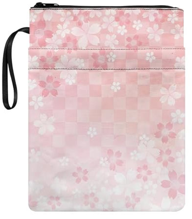 Xoenoiee Buchhülle mit Kirschblüten-Mosaik-Muster, Buchhülle für Buchliebhaber, Buchschoner mit Reißverschluss, waschbarer Stoff für Teenager, Erwachsene, Buchliebhaber, Lehrer, Studenten