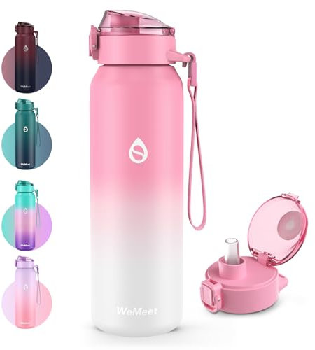 WEMEET Borraccia Bambino Termica 18/10 in acciaio inox con cannuccia rimovibile, 500 ml, a prova di perdite, a doppia parete, con coperchio in Tritan, per attività all'aperto, lavoro, bambini