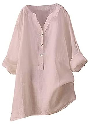 Chemisier Femme Chic et Élégant Coton Et Lin Chemise Col en V Bouton